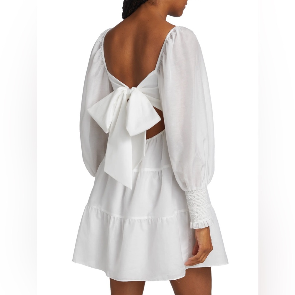 Alice + Olivia White Rowen Tiered Tie Back Cotton Silk Babydoll Mini Dress M